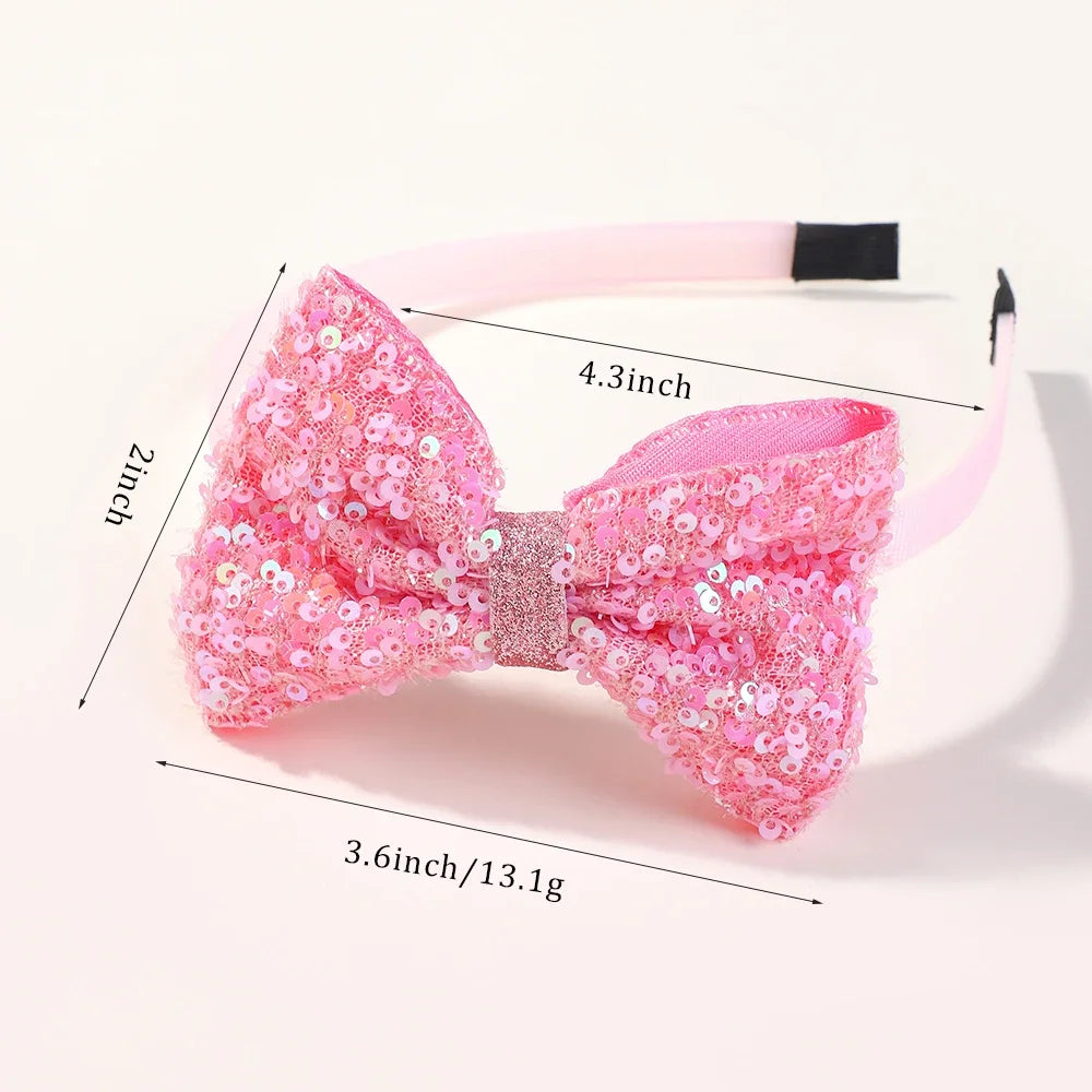 3Pcs Cute Sequin Hair Bows Headbands 3.6'' Glitter Bows Hairbands for Women Girls Children Hairhoops Hair Accessories Gifts