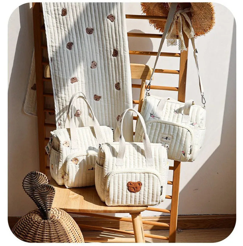 New Mommy Bag Portable Large Capacity Diaper Bag Embroidered Bear Cute Leisure Storage Bag