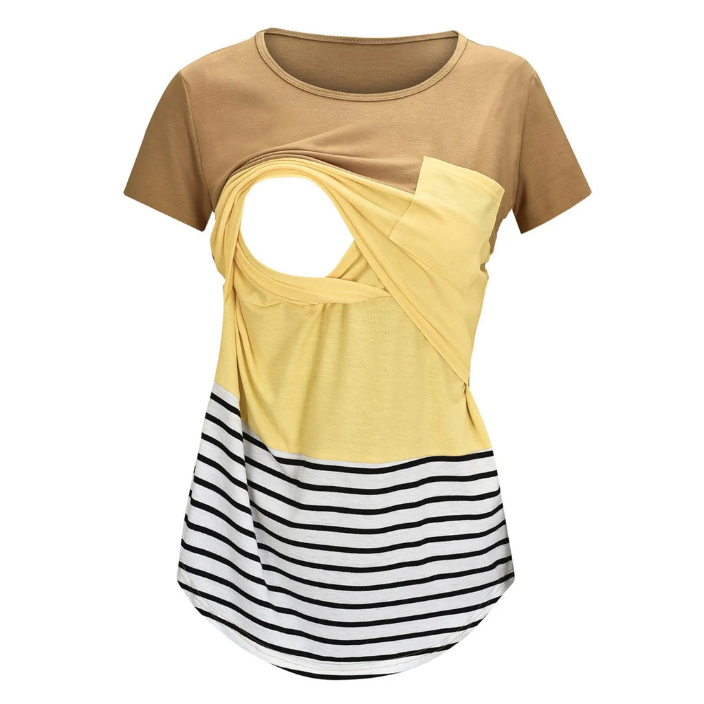 New Maternity Clothes Casual Tops Nursing For Breastfeeding T Shirt Striped Print Women Maternity Short Sleeve Maternity Blouse