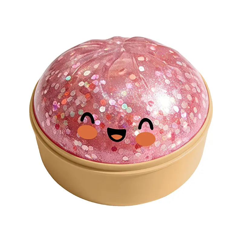 Cute Bao Bun Dumpling Squishy Slime Stress Relief Toys Non-Stick Clear Glitter Slime Stress Ball Fidget Toy for Kids Party Favor