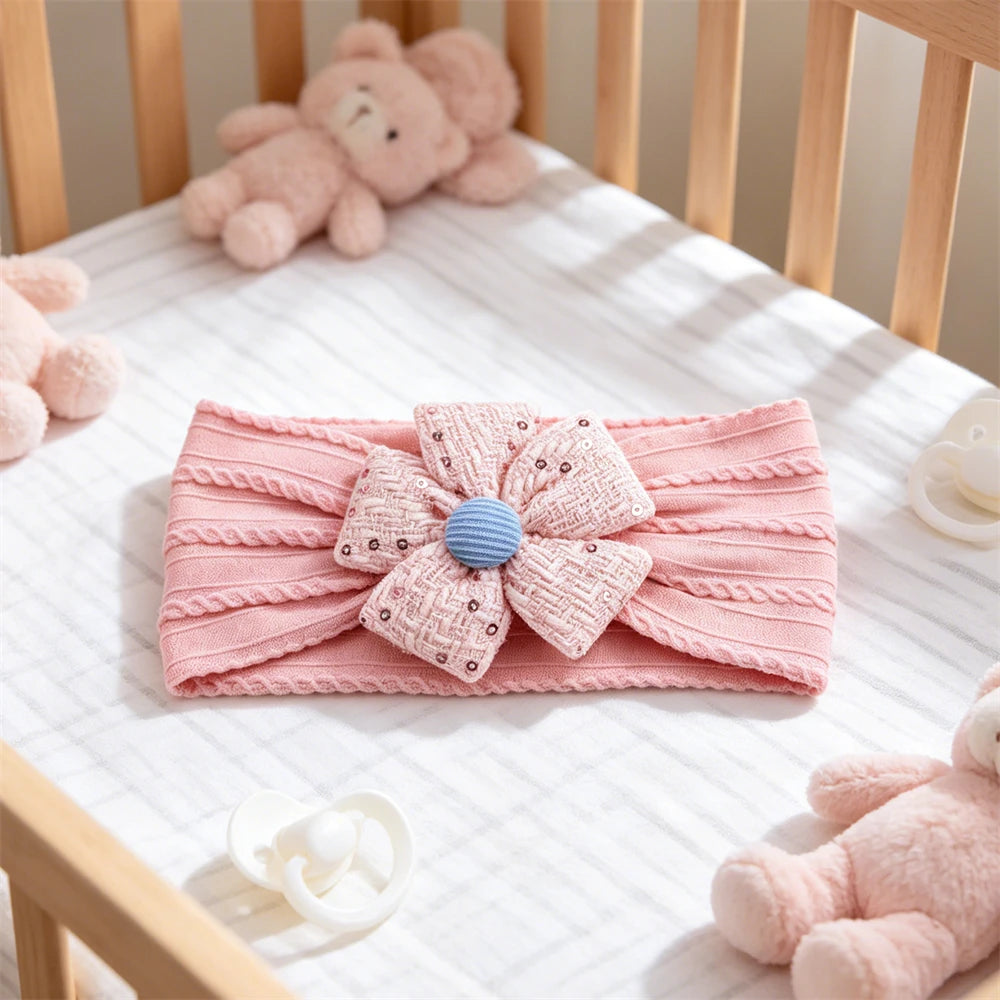 2026 New Arrival Baby Girl Flower Headband Soft Nylon Elastic Turban Sequin Tweed Bow Newborn Hairbands Toddler Hair Accessories