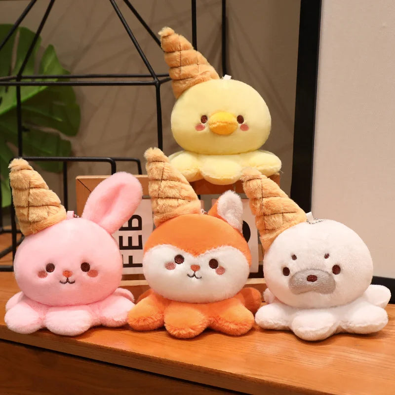 Hot 1pc 15cm Ice Cream Octopus Small Animal Plush Doll Head Sweet Cone Decor Seal Duck Rabbit Fox Toy Backpack Child Friend Gift