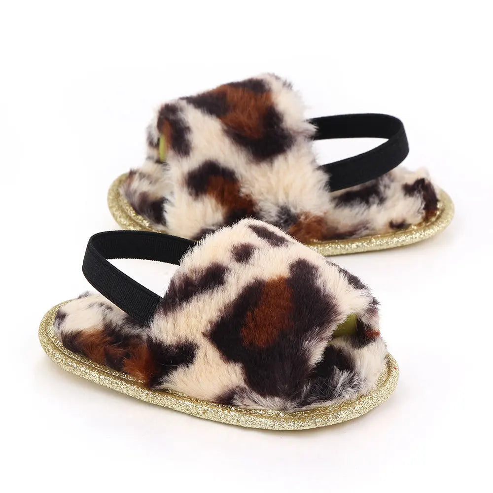 Spring Winter Fashion Multicolor Faux Fur Baby Girl Slipper Non-slip Newborn Cute Infant Toddler Crib Dress Shoes First Walkers