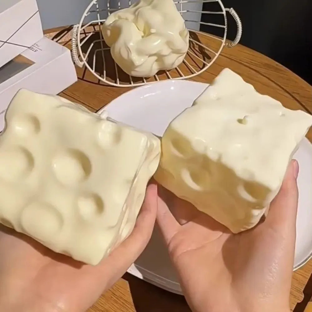 Slow Rising Cheese Squishy Toy Slow Rebound Soft Cheese Shape Squishy Toy Stretchy Moldable Simulated Butter Squeeze Toy