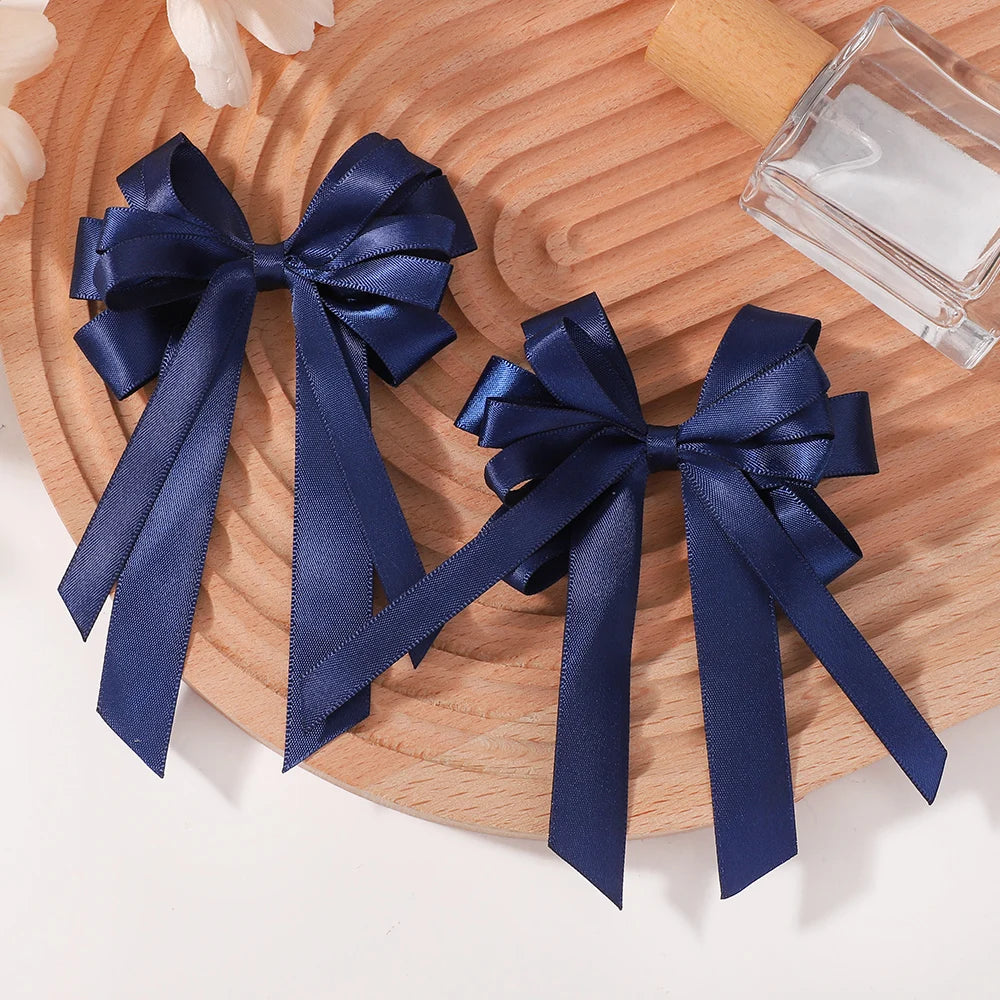 2Pcs Gorgeous Flower Bows Hair Clips Exquisite Tassel Ribbon Hairgripes Girls Party Decoration Hair Accessories