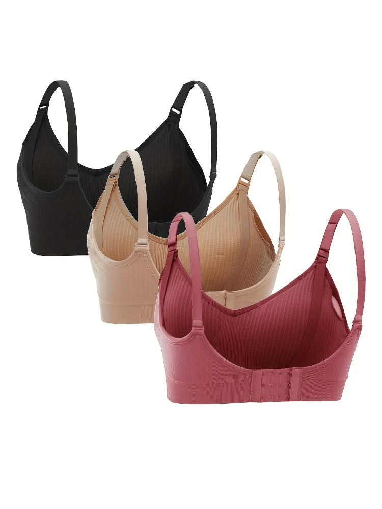 3PCS No Steel Ring with Sports Pad Bra Breastfeeding Non-sagging Vest-style Pregnant Women's Clothing Underwear Front Buckle
