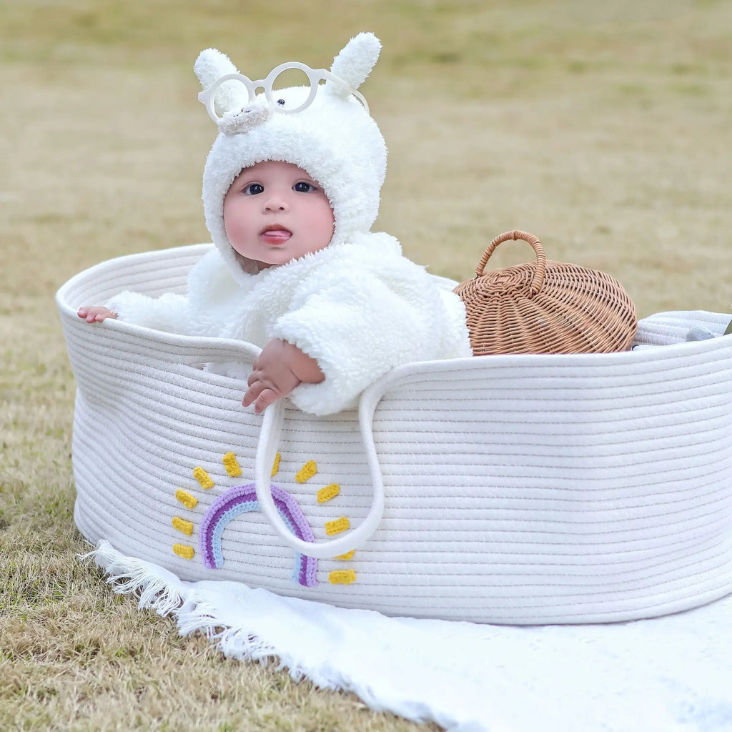 Portable Baby Carrying Basket Cradle for Newborn Woven Crib Bed Outdoor Sleeping Basket Nursery Storage Basket Photography Props