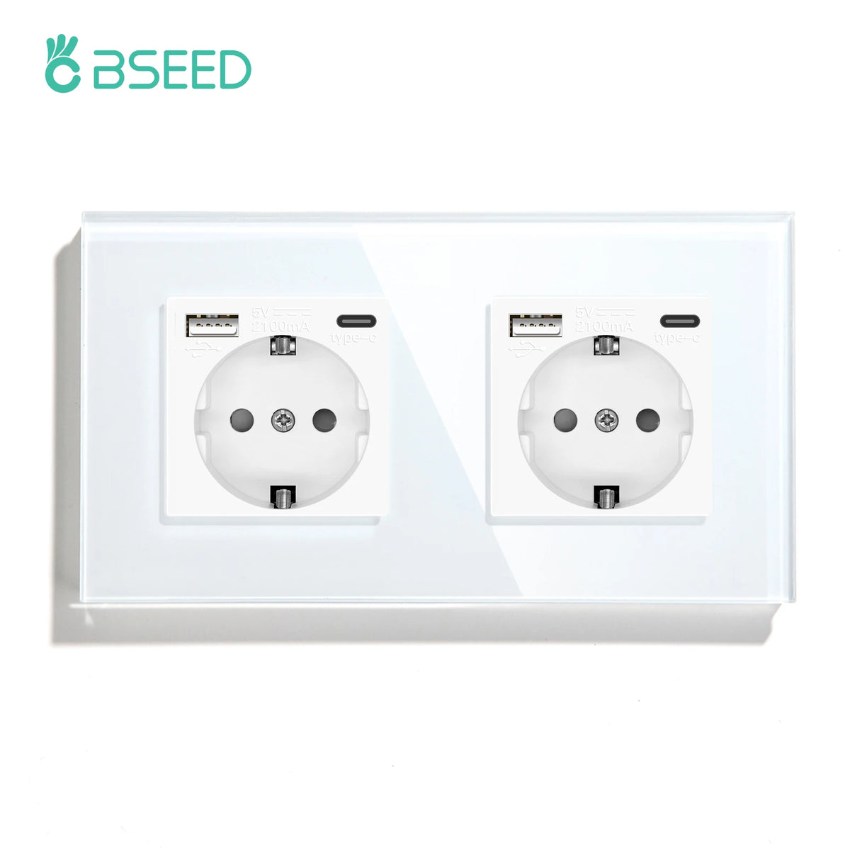 BSEED EU Standard Wall Socket Type C USB Outlet Glass Panel 16A With Kids Protection