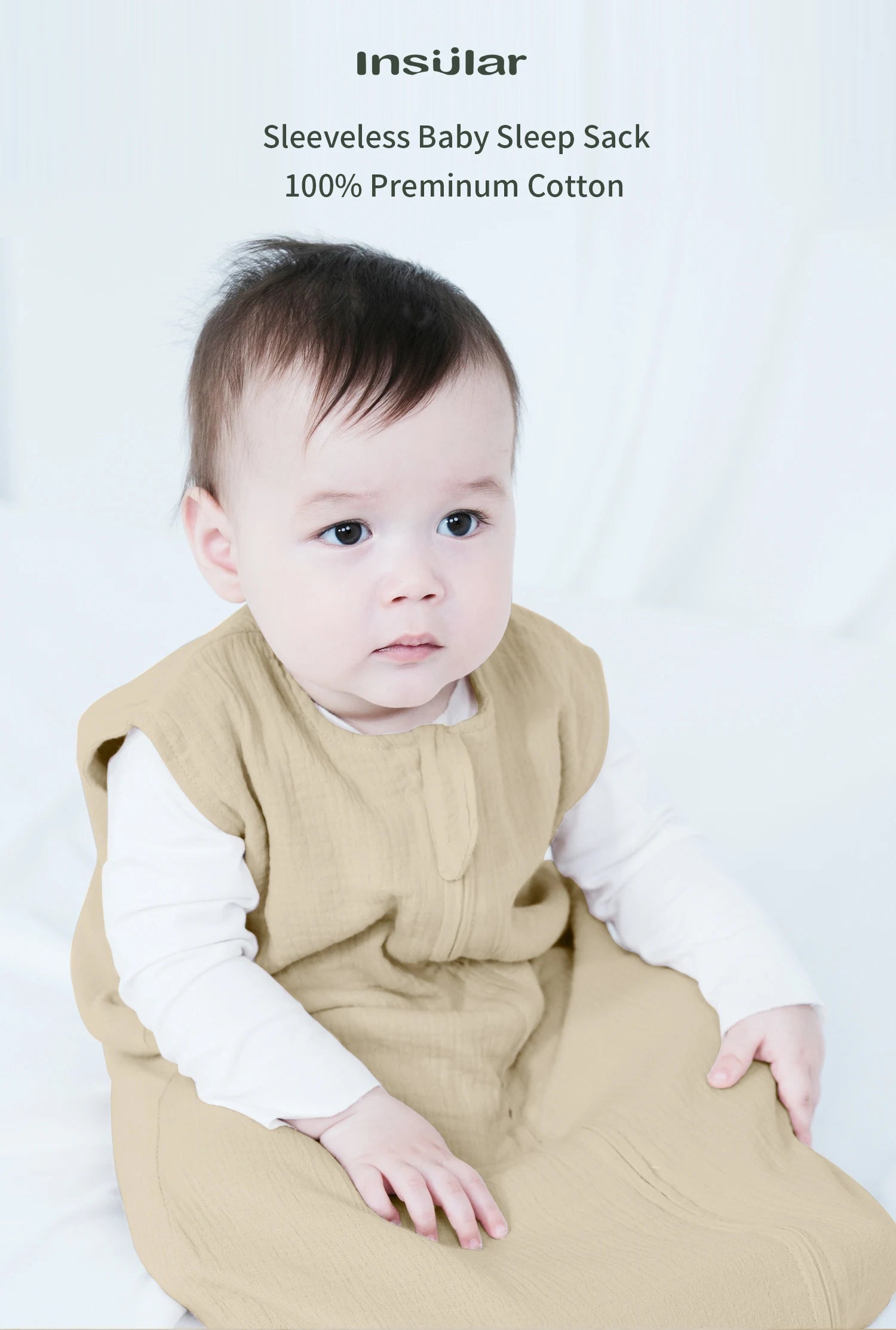 Baby Sleeping Bag Newborn Swaddle Sleeveless Sleep Sack Summer Thin Premium Muslin Cotton Soft 2-Ways Zipper Easy Diaper Changes