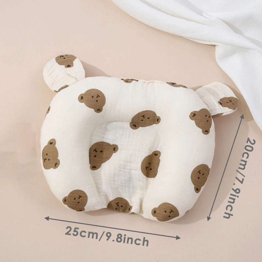 Newborn Soft Breathable Baby Pillows Cartoon Print Cute Bear Small Ear for Infant 0-24Months Kids Pillow Cushion