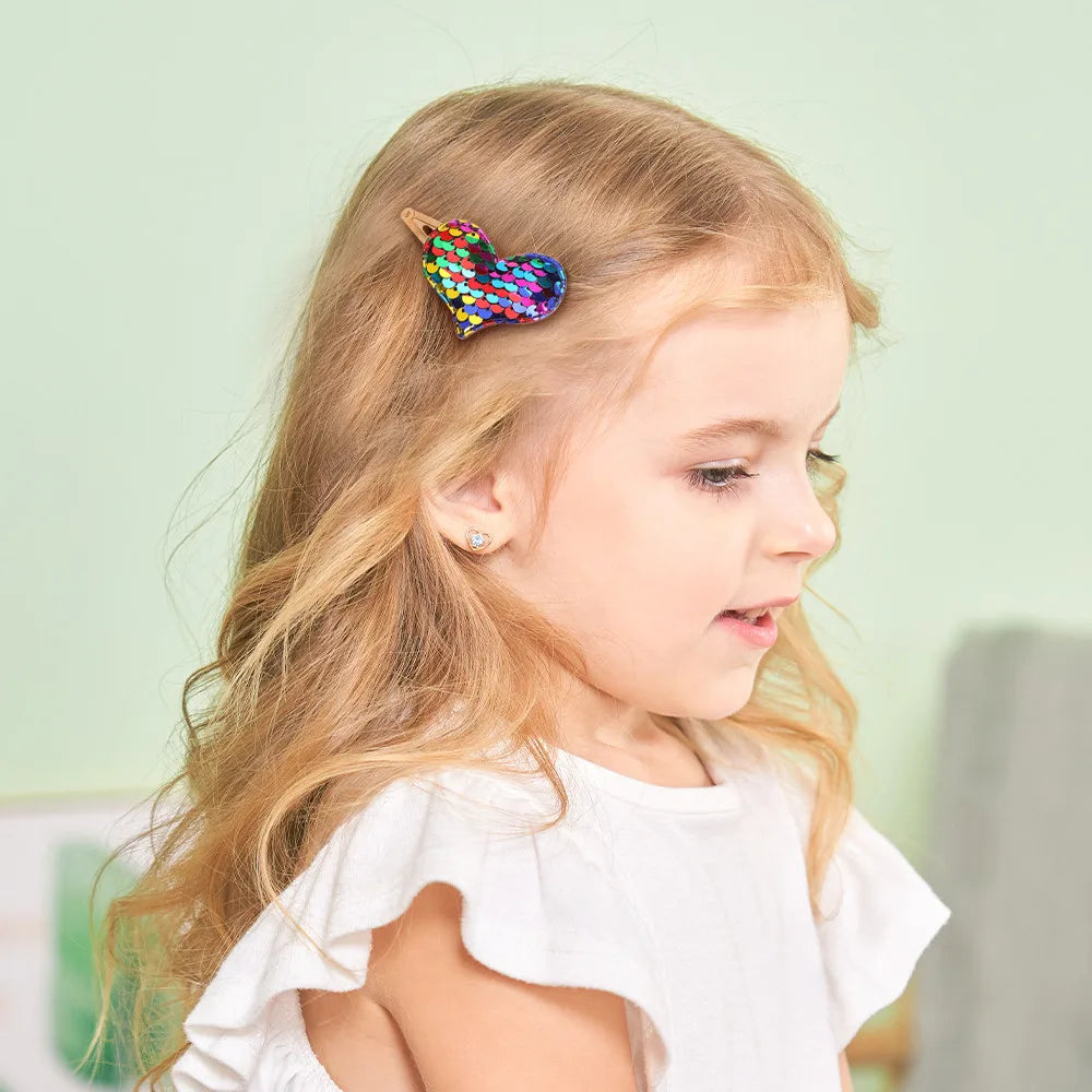 2Pcs Princess Sequin Star Heart  Hairpins Scale Cute for Girls Children Headwear Hairgrip Hair Clips Barrettes Hair Accessories