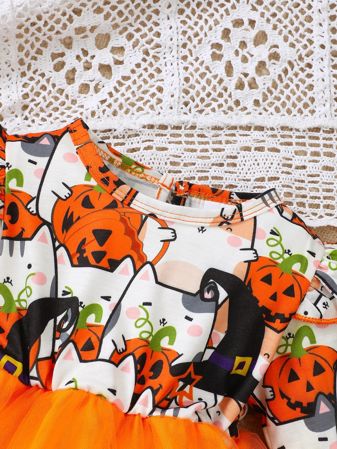 Baby Girl Halloween Dress Cartoon Pumpkin Print Chiffon Dress Suitable for 0-24 Months Baby Girl Halloween Party Outfit