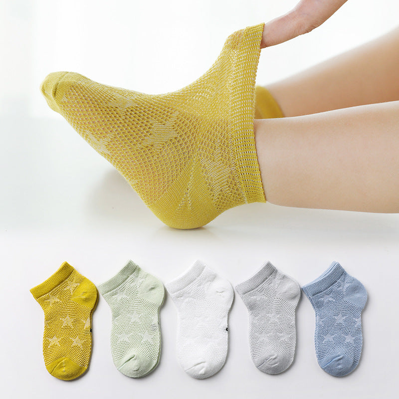 5 Pairs/lot 0-12Y Children Ultrathin Mesh Socks Baby Boys Girls Summer Cute Cotton Breathable Thin Soft Boat Socks Kids Socks