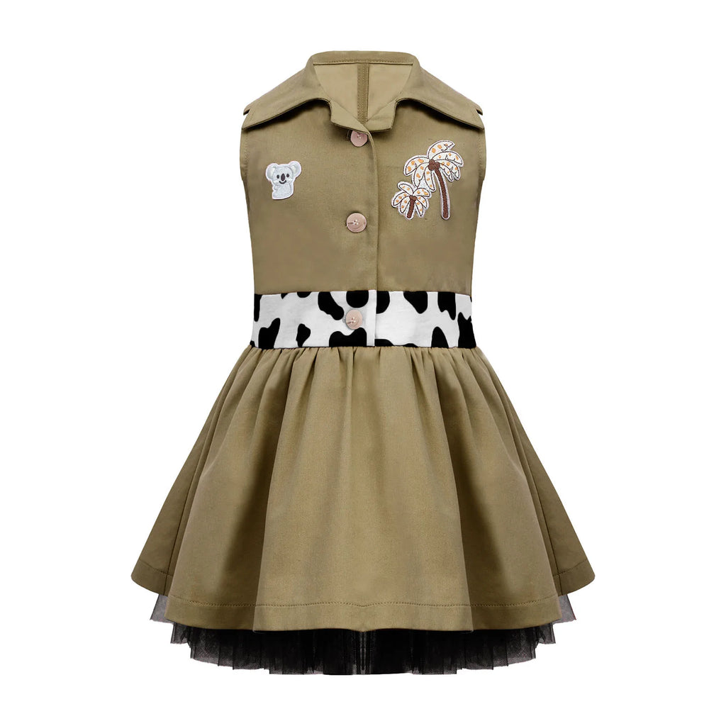 Toddler Baby Girls Zookeeper Suit Sleeveless Cute Animal Embroidery Tulle Dress Birthday Party Cake Smash Zoo Keeper Outfits