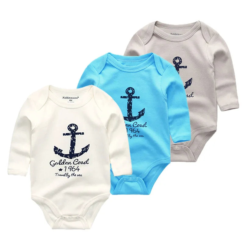 3 Pcs/Lot Spring Autumn Cartoon Long Sleeve Newborn Baby Boy Girl Bodysuits 100%Cotton Soft Infants Clothes