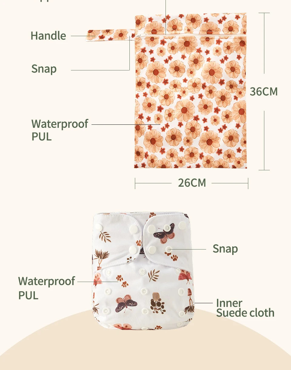 HappyFlute Ecological Cloth Diaper Breathable NappyWashable Reusable Diaper Gift Set With Wetbag