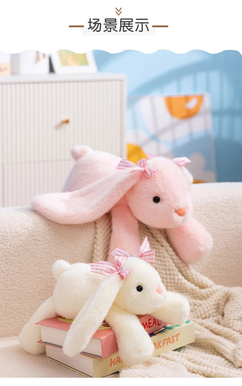 35CM Kawaii Bunny Plush Toy Ultra-Soft Long Ear Shy Rabbit Pillow Collectible Doll for Kids Birthday Easter Funny Party Gift