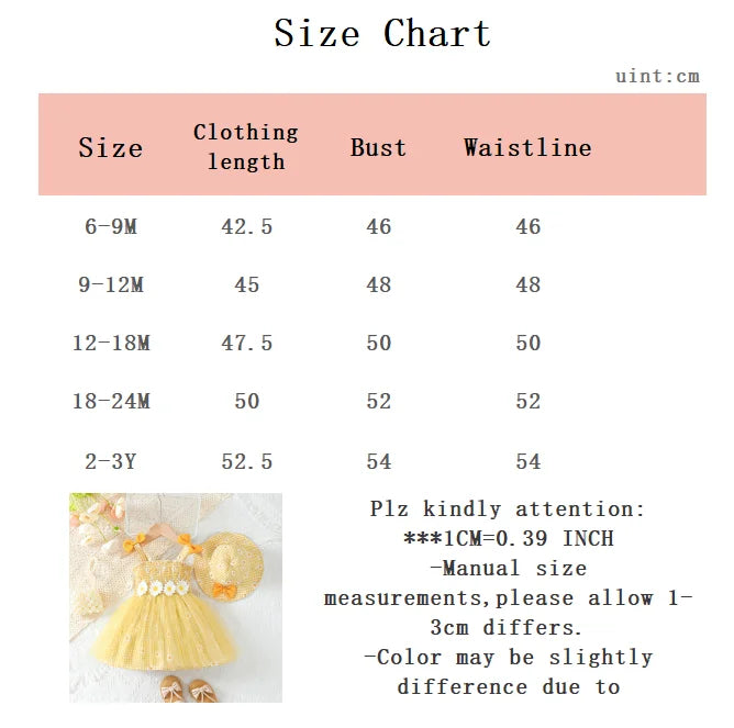 Baby girl Summer Dress Daisy Plaid Chiffon Sweet style Dress+Hat 2Pcs  for Cute Baby Girls aged 0-3 Years Vacation Casual Dress