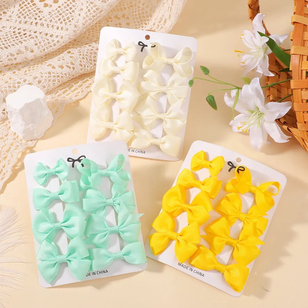 8Pcs/set Solid Color Handmade Hairpins Grosgrain Ribbon Bowknot with Hair Clips for Baby Girls Kids Hair Accessories