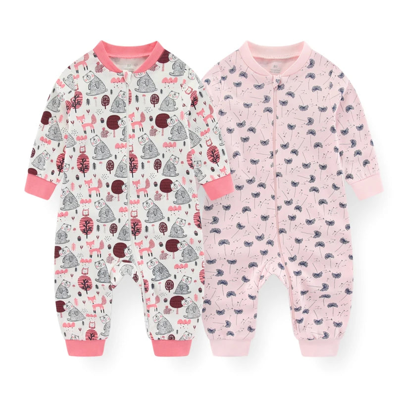 Kiddiezoom Four Seasons Cartoon Zipper Long Sleeve Baby Romper 100 Percent Cotton Fs01