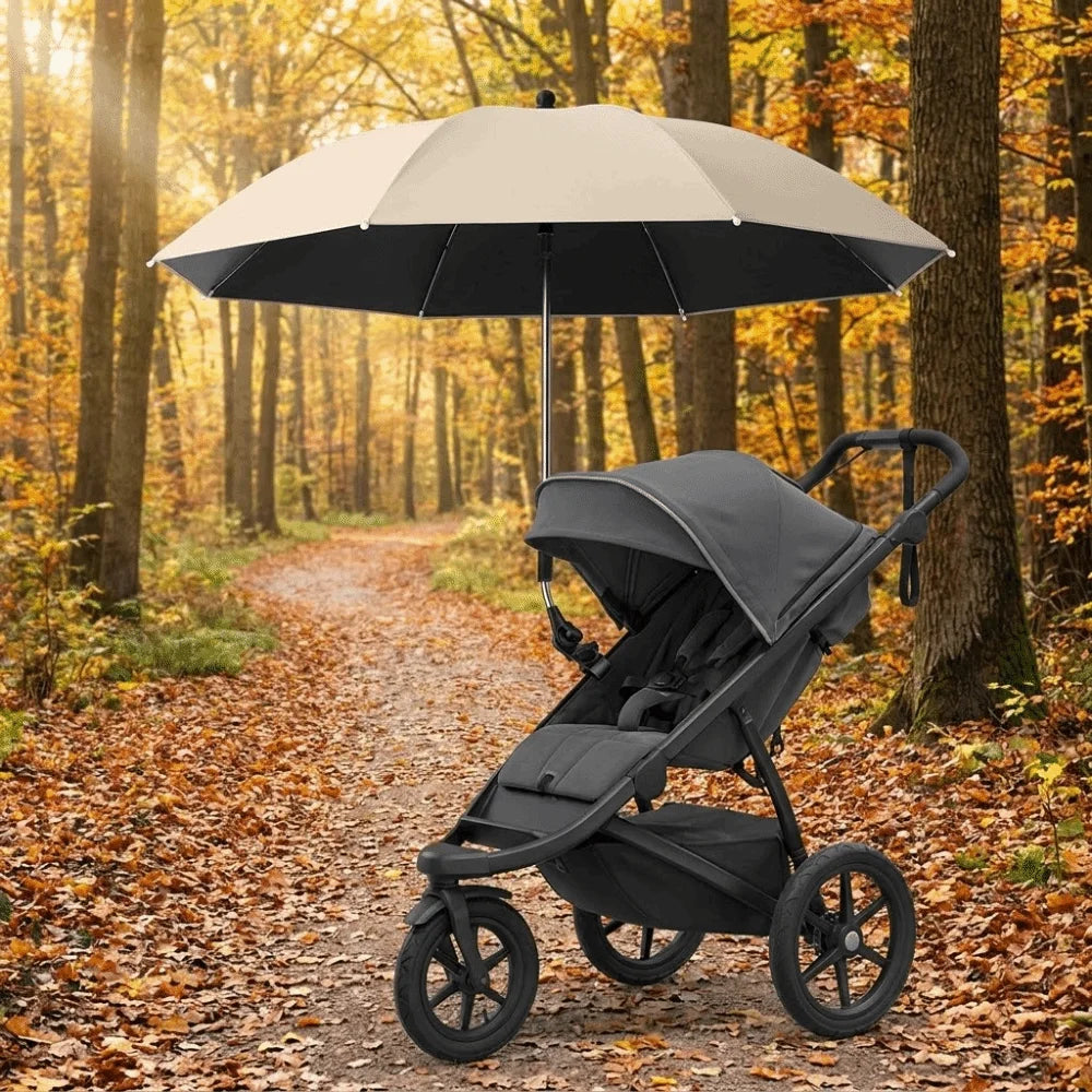 Adjustable UV Protection Umbrella 2-in-1 Design with Clamp Pram Cover Umbrella 360 Degree Universal Baby Stroller Umbrella