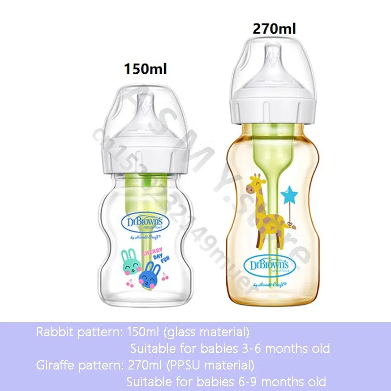 Dr. Brown's Glass Baby Bottle Anti-Flatulence For Newborns, Model NRB-Glass, Easy To Clean