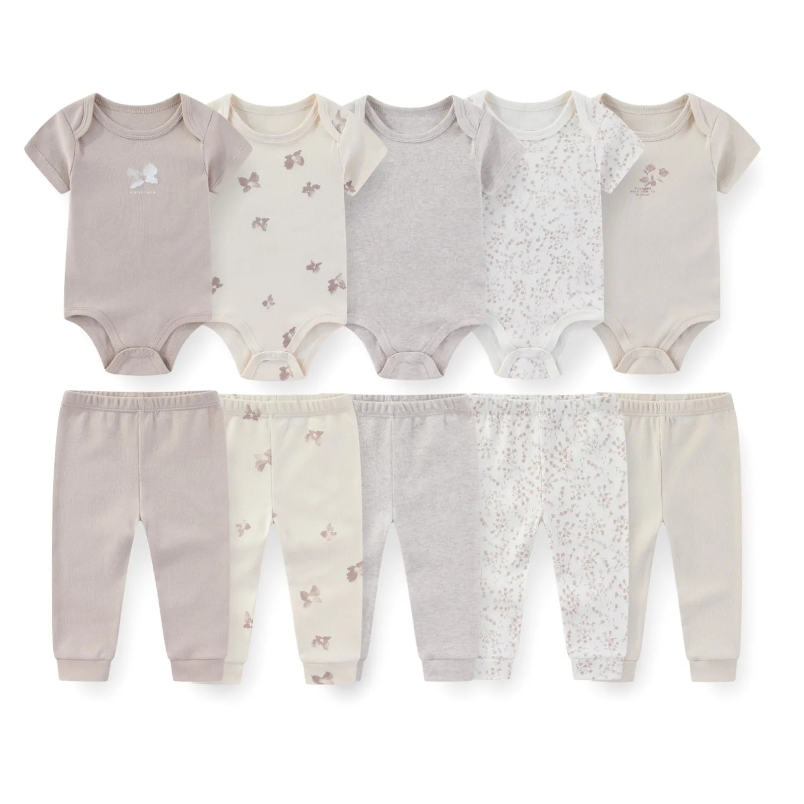 Kiddiezoom 10 Pcs/Lot Four Seasons Fashion Baby Clothing Set Cotton Soft Newborn Bodysuits+Pants Infant Outfit Gift
