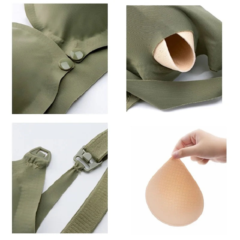 Pregnant Women Front Open Buckle Feeding Bra Solid Color Maternity Nursing Bra with Removable Pads
