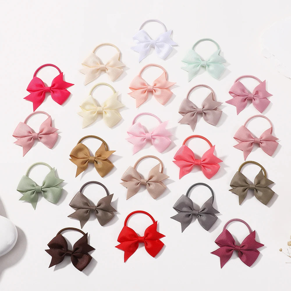 10Pcs/lot Solid Ribbon Bowknot Hairband for Girls Headwear 2.6inch Elastic Satin Head Band Hair Rope Wholesale