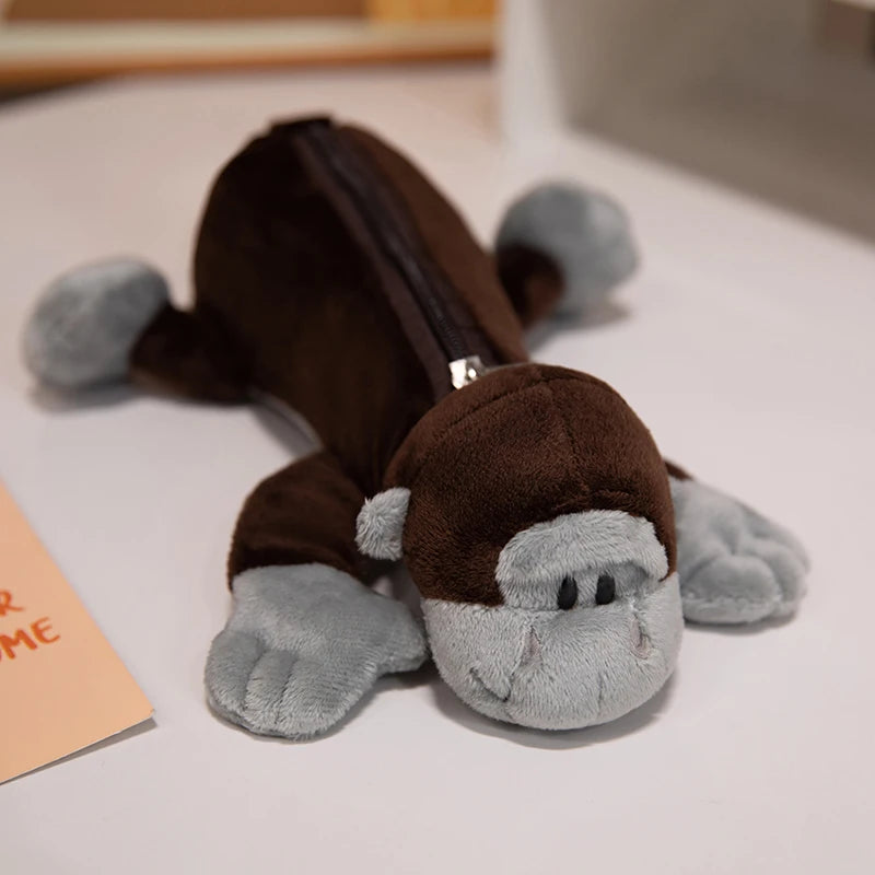 Kapibala Plush Pen Case Xl for Kids Cartoon Elephant and Lion Storage Bag for Pens with Large Capacity