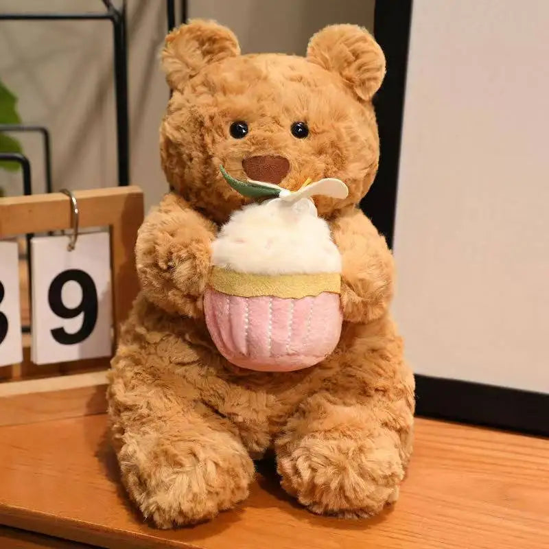 Kawaii Healing Cake Bear Doll Pillow - Cartoon Anime Stuffed Plush Toy Cute Birthday Gift for Children Fun Soft Doll