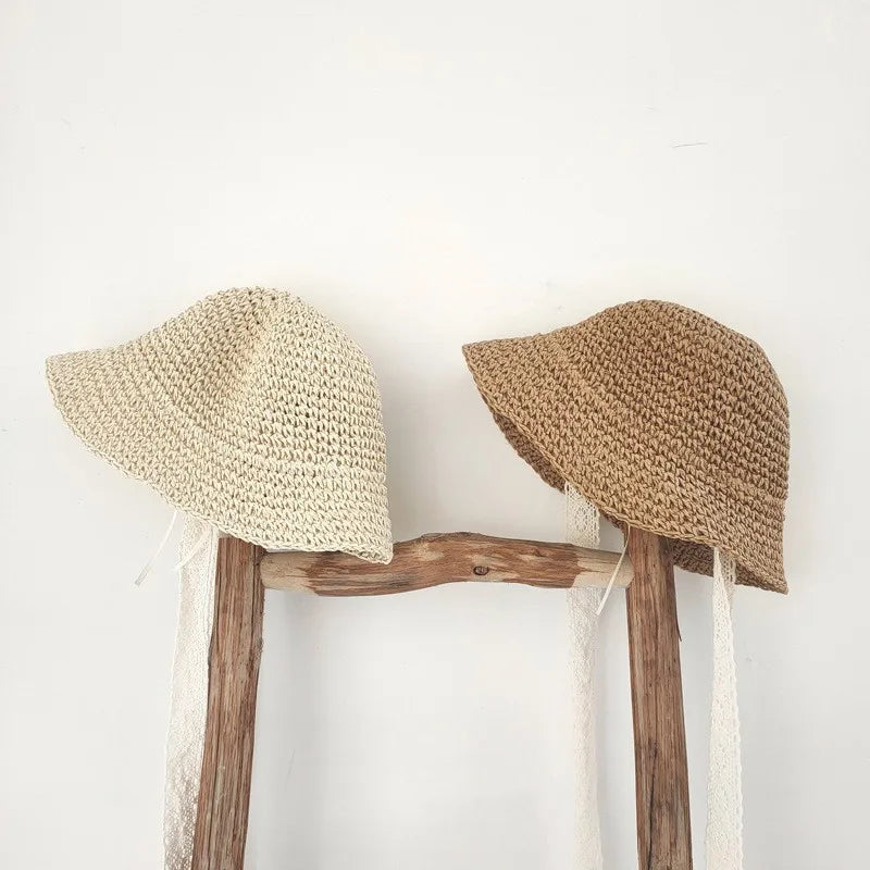 Fashion Lace Baby Hat Summer Straw Bow Baby Girl Cap Beach Children Panama Hat Princess Baby Sun Hats and Caps for Kids 1PC