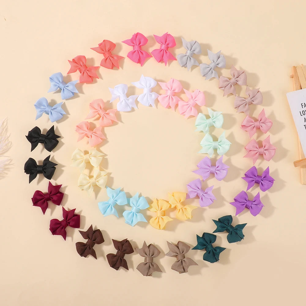 40Pcs 1.57inch Girls' Solid Bow Hair Clips Cute Mini Grosgrain Ribbon Bowont Hairpins Barrette for Kids Hair Accessories