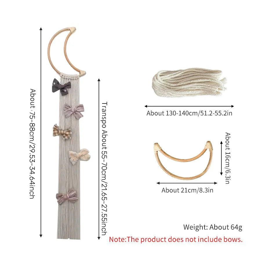 Ns Nordic Rattan Moon Hairpin Storage with Princess Headband Jewelry Organizer Hanging Decoration for Home Room