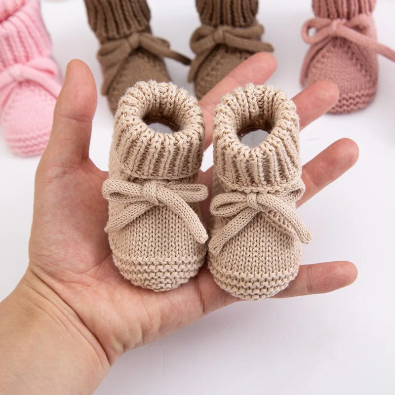 Adorable Baby Bow Knit Shoes Soft Crawling Sock Children's Handmade Cotton Floor Socks with Cute Bow Bands 0-12 Months Sock Shoe