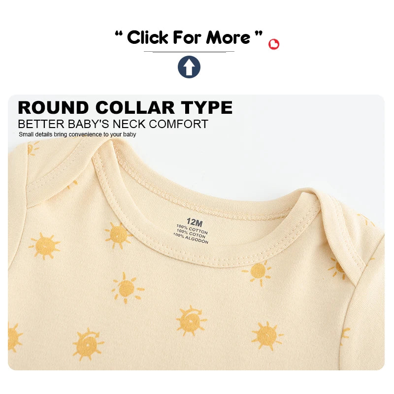 Kiddiezoom 5pcs Summer Short Sleeve Baby Boy Girl Bodysuits Soft Cartoon Newborn Baby Onesie