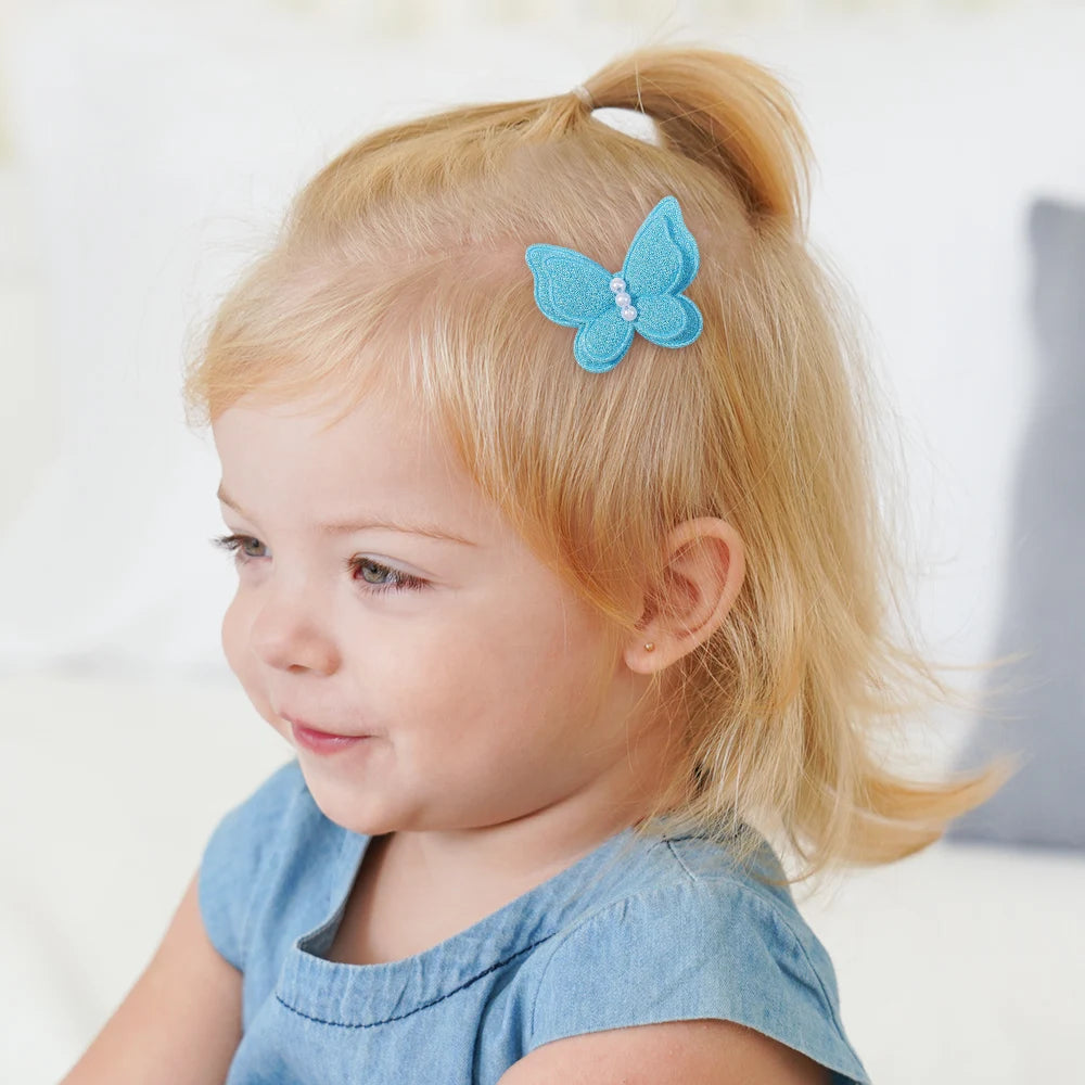 20Pcs Random Color Butterfly Hairpins Girls Lovely Hair Bangs Hairclip Handmade Pearl Boutique Kids Head Clips