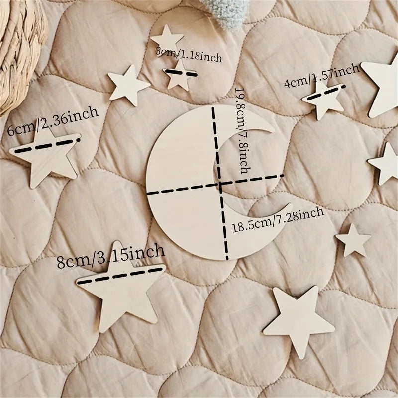 Ins Nordic Style Moon and Stars Wooden Self-Adhesive Decorative Set Home Space Theme Wall Art Decoration Wall Sticker Set