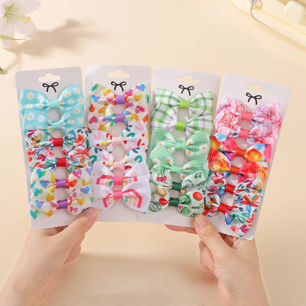 6Pcs Grosgrain Ribbon Printed Hair Bows with Clip for Girls Hair Clips Kids Hairpins Barrettes Fresh Printing Hair Accessories