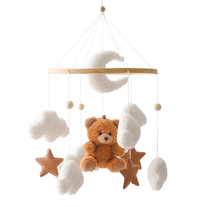 Crib Mobile Rattle Toy For 0 To 12 Months Forest Animal Theme With Wooden Bracket Hanging Bell