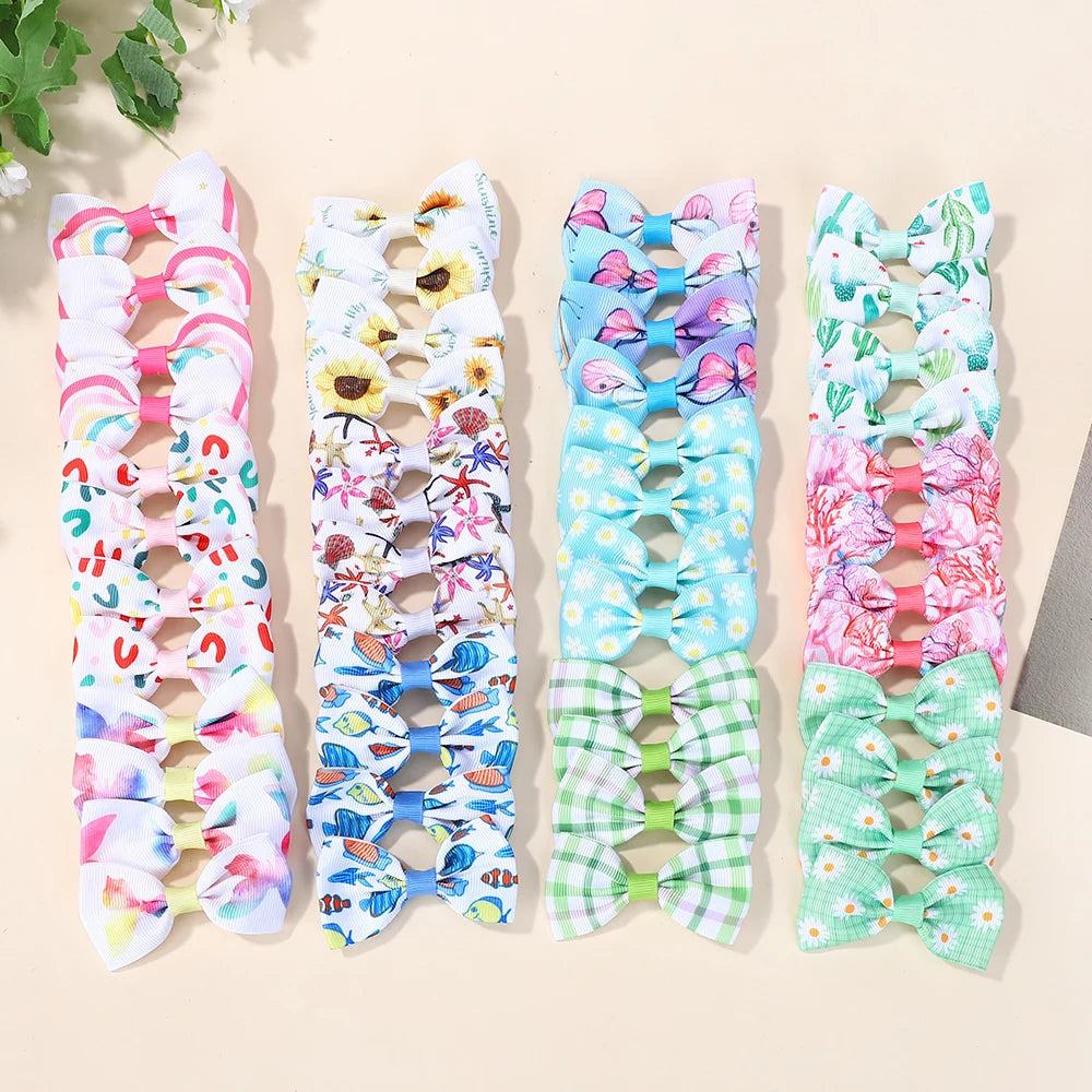 Random 60Pcs Cartoon Printing Hair Bows Hair Clip Baby Girls Hairbangs Hairgripes Fresh Rural Style Kids Headwear