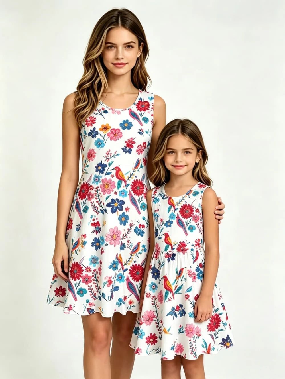 Women's Sleeveless Dress Bohemian-Style Print Casual Beach Parent-Child Outfit Loose Round-Neck Ethnic Rustic Style Girl Clothes