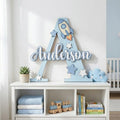 Personalized Wooden Initial Letter Name Sign – Pink Butterfly Cloud Nursery Wall Decor