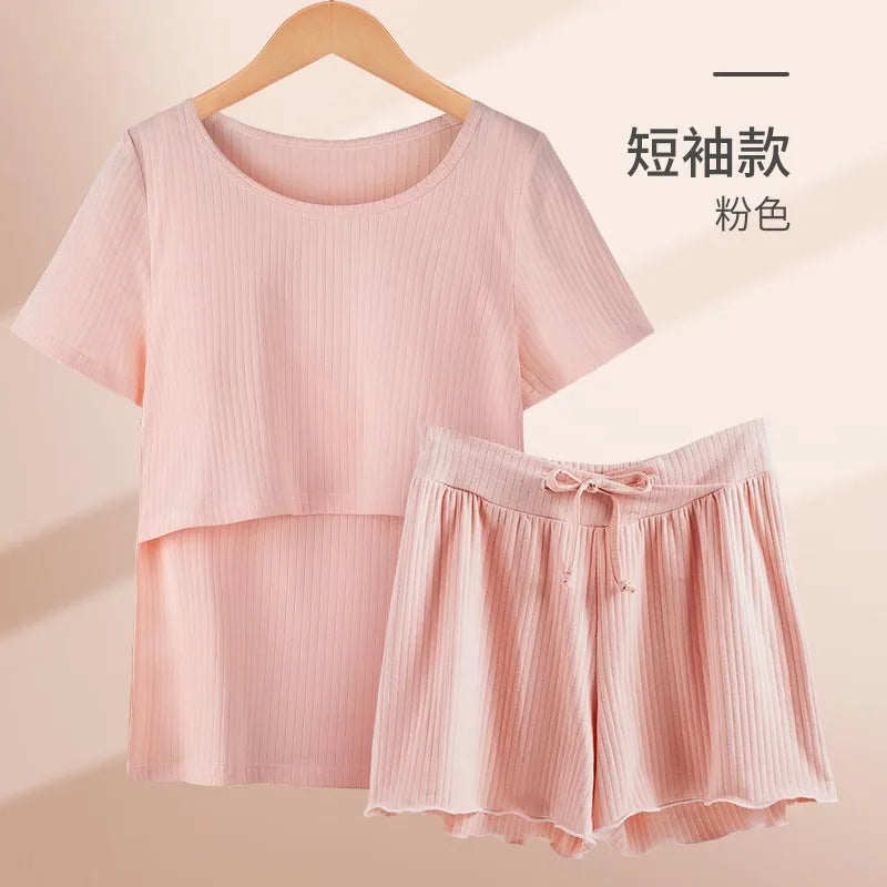 Maternity Summer Soft 95% Cotton Pyjamas with lift up Breastfeeding Nursing Sleepwear Lactation Clothes pijama maternidade