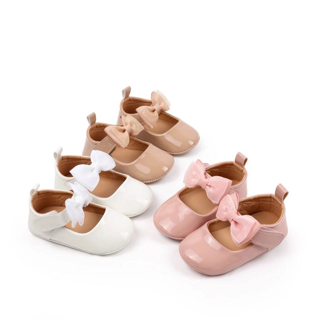 Spring And Autumn Baby Girls Cute Solid Color Bowknot Decor Soft Sole Flats Shoes First Walkers Non-Slip  Princess Shoes 0-18M