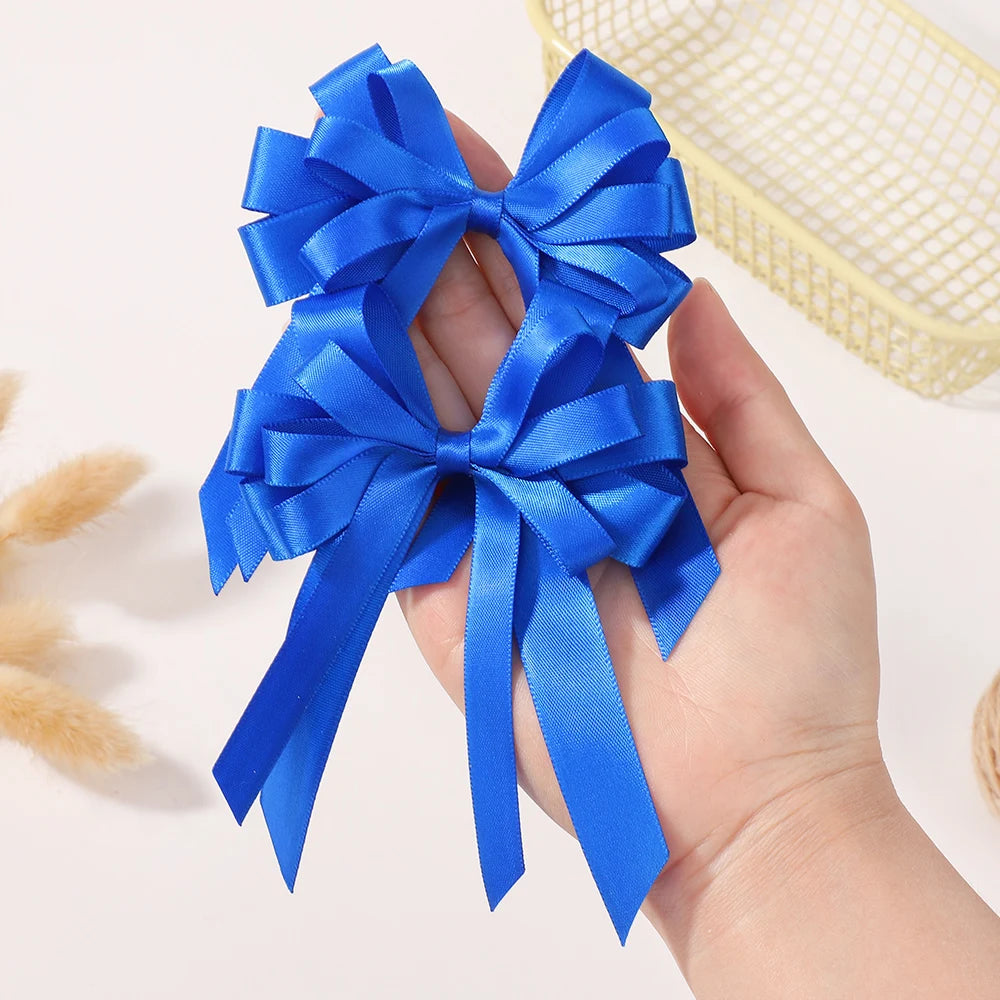 2Pcs Gorgeous Flower Bows Hair Clips Exquisite Tassel Ribbon Hairgripes Girls Party Decoration Hair Accessories