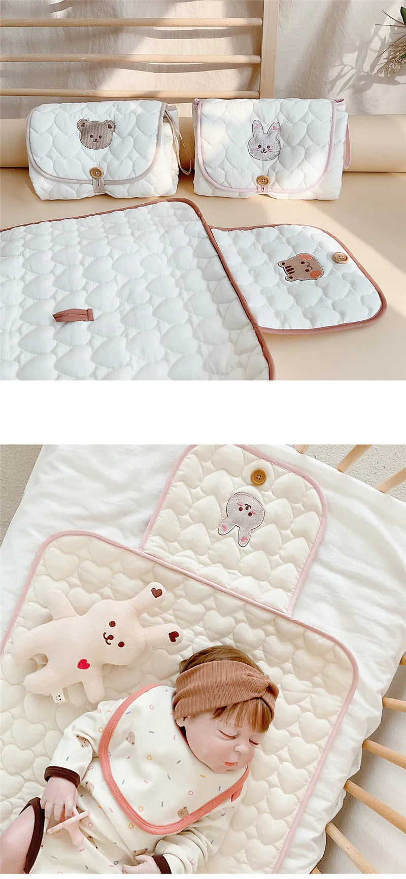 Portable Baby Diaper Changing Pad for Newborn Quilted Bear Foldable Waterproof Diaper Mat Infant Urine Pad Reusable Baby Items