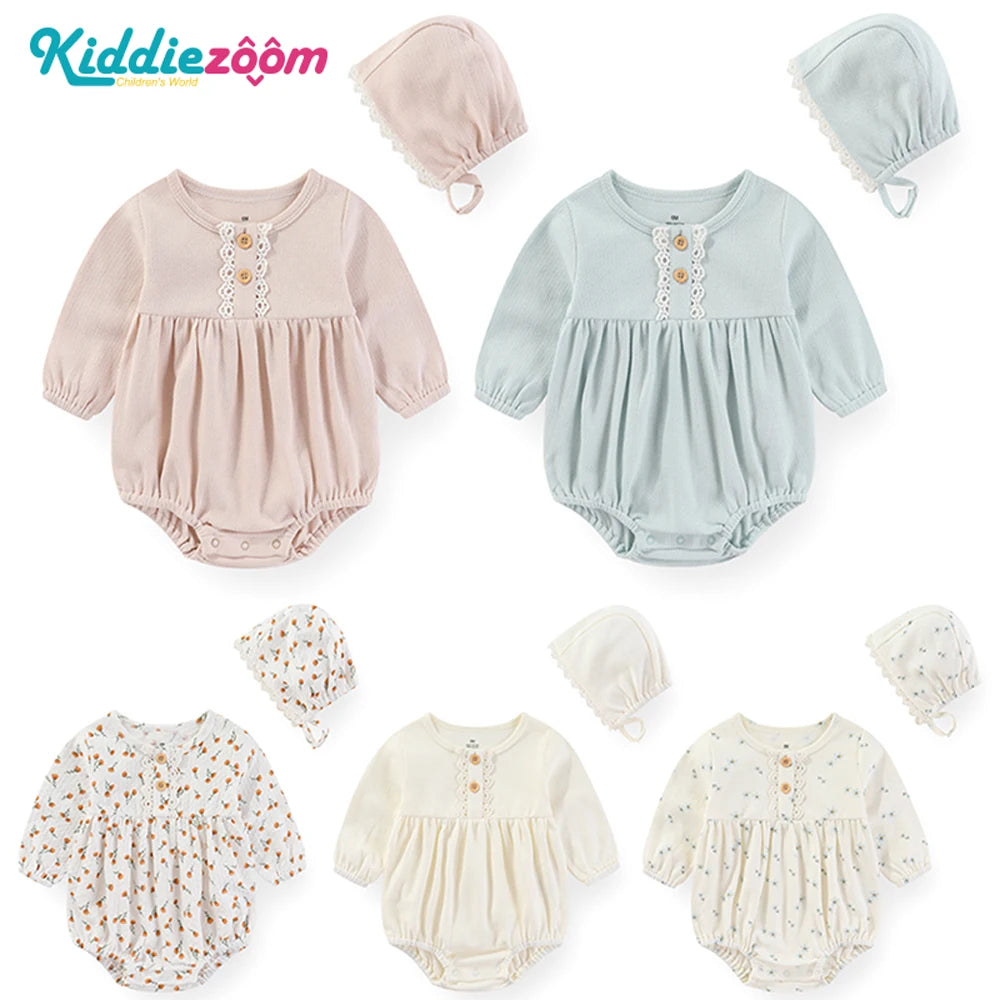 2-Pack Sweet Cute Long Sleeve Baby Girls Bodysuit +Headband 6-24Months Cute Newborn Girl Clothes Sets
