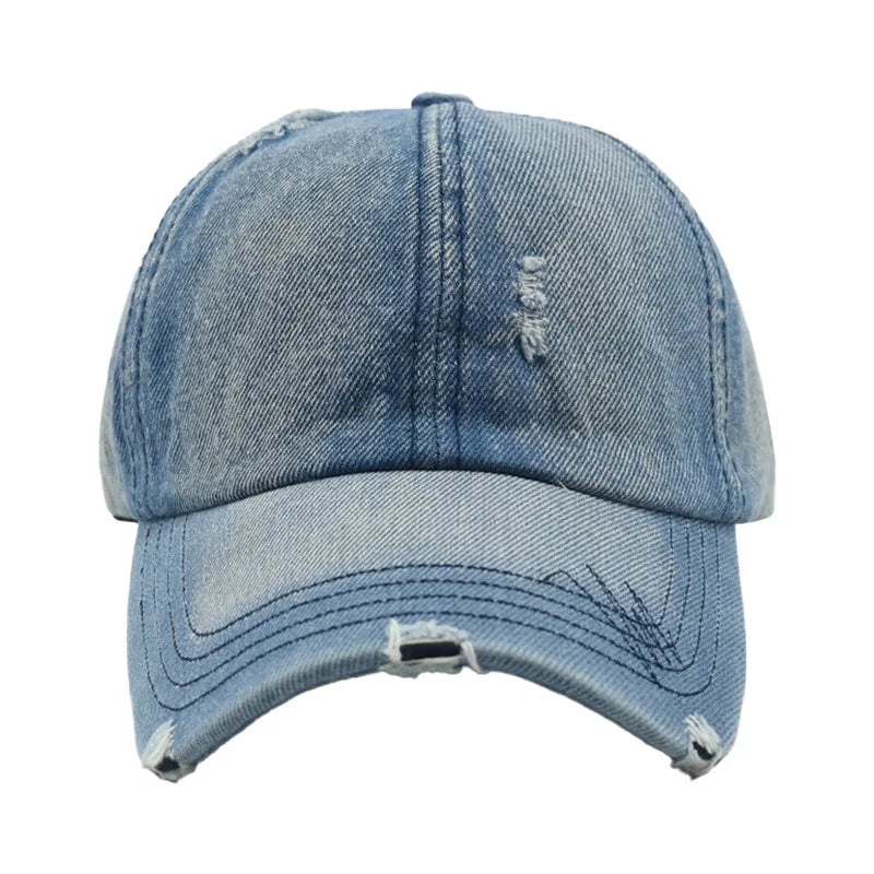 Cross-border Washed Distressed Embroidered Denim Baseball Cap Solid Color Outdoor Travel Sun Protection Visor Cap
