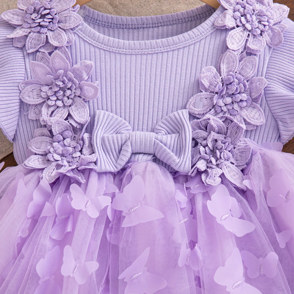 Summer Fashion Solid Color Toddler Princess Fairy Dress Korean Style Sweet Pink Bow Birthday Party Baby Girl Butterfly Dress